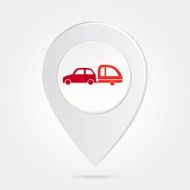 Map Marker Pin Red Car and Trailer on Round Icon