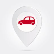 Map Marker Pin Red Car Silhouette on Round Icon Button N3
