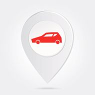 Map Marker Pin Red Car Silhouette on Round Icon Button N4