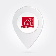 Map Marker Pin Red City Silhouette on Round Icon Button