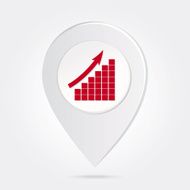 Map Marker Pin Bar Graph with Upward Arrow Round Icon