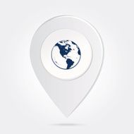 Map Marker Blue World Globe Silhouette on Round Icon Button