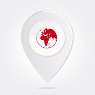 Map Marker Red World Globe Silhouette on Round Icon Button
