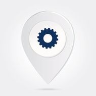 Map Marker Pin Blue Gear Silhouette on Round Icon Button