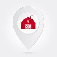 Map Marker Pin Red Barn Silhouette on Round Icon Button