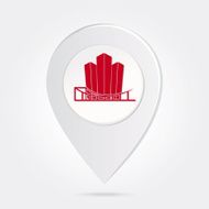 Map Marker Pin Red City Silhouette on Round Icon Button N3