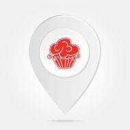 Map Marker Pin Red Cupcake Silhouette on Round Icon Button