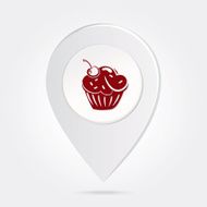 Map Marker Pin Red Cupcake Silhouette on Round Icon Button N2
