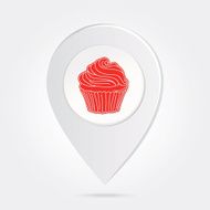Map Marker Pin Red Cupcake Silhouette on Round Icon Button N4