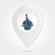 Map Marker Pin Blue Cupcake Silhouette on Round Icon Button N2