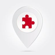 Map Marker Red Puzzle Piece Silhouette on Round Icon Button