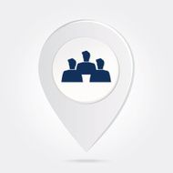 Map Marker Three Blue Men Silhouette Icon Button in Middle