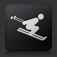 Black Square Button with Skiing Downhill