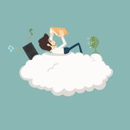 Businessman resting on a cloud