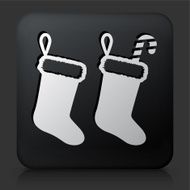 Black Square Button with Christmas Stockings