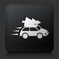 Black Square Button with Car and Christmas Tree