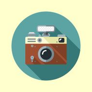 Vintage hipster camera with hotshoe flashlight Hipster icons series