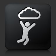 Black Square Button with Cloud Stick Figure Icon