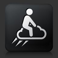 Black Square Button with Cloud Riding Icon