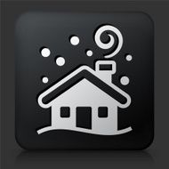 Black Square Button with Winter House Icon
