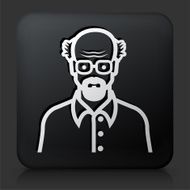 Black Square Button with Elderly Man Face N2