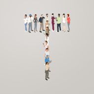 People forming the letter T