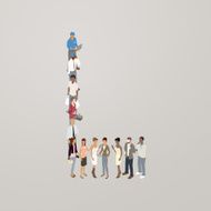 People forming the letter L