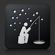 Black Square Button with Ice Fishing