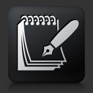 Black Square Button with Paper &amp; Ink Pen