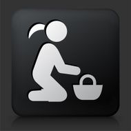 Black Square Button with Girl &amp; Basket Icon