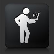Black Square Button with Man Using Laptop