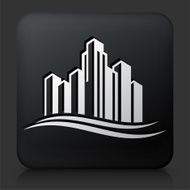 Black Square Button with Cityscape Icon N6