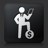 Black Square Button with Businessman Reading &amp; Money