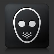 Black Square Button with Hockey Mask