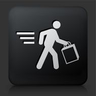 Black Square Button with Person Holding Shopping Bag