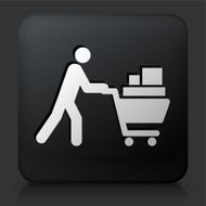 Black Square Button with Person Pushing a Shopping Cart