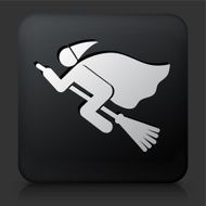 Black Square Button with Witch on the Broom