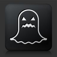 Black Square Button with Halloween Ghost