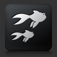 Black Square Button with Gold Fish
