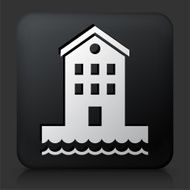Black Square Button with Building near Water