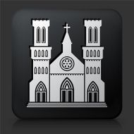 Black Square Button with Church Building Icon N3