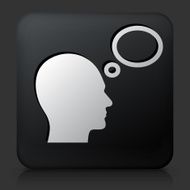 Black Square Button with Head and Thoughts Icon