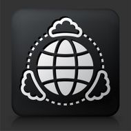 Black Square Button with Globe Cloud Computing Icon