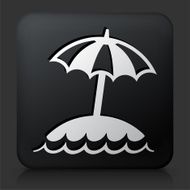 Black Square Button with Island and Beach Umbrella