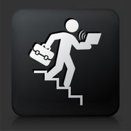 Black Square Button with Businessman Rushing &amp; Working