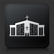 Black Square Button with Church Building Icon N4