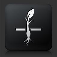 Black Square Button with Growing Plant N3