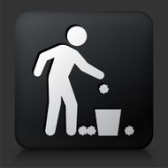 Black Square Button with Throwing Trash
