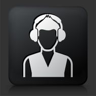 Black Square Button with Girl &amp; Headphones