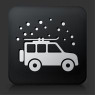 Black Square Button with Car and Snow